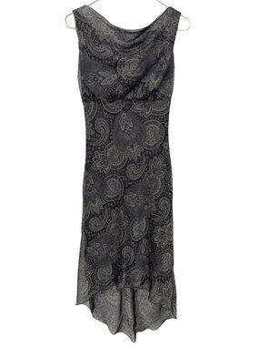 Y2K B Darlin Dress 5/6 Sleeveless Paisley High Low Black Gray Bias Whimsigoth
